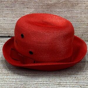 Vintage Jelleff's Red‎ Straw Hat Womens Bow Accent Summer Fashion
